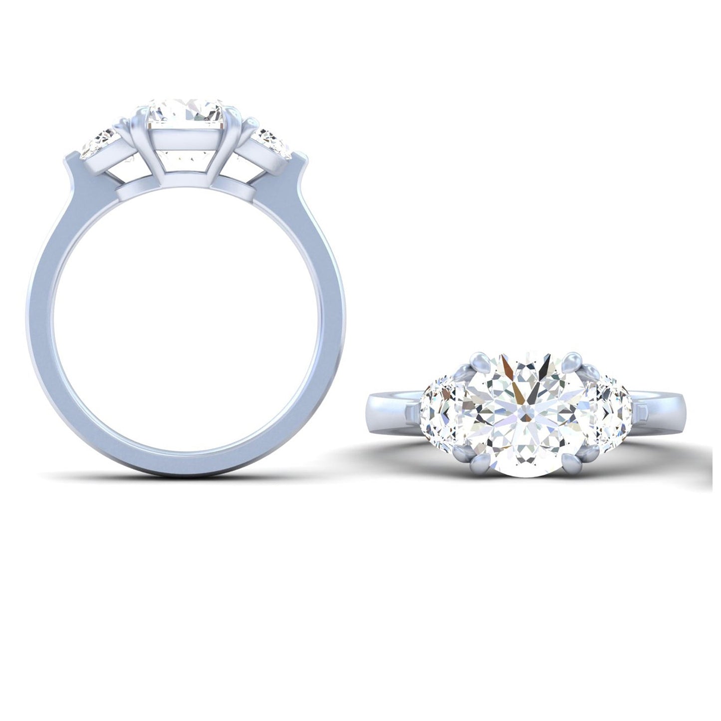 1.02 Total Carats Ring 3 Stones, Brilliant Round Cut, D Color, VS1 Clarity  in 14K White Gold  Model: J446