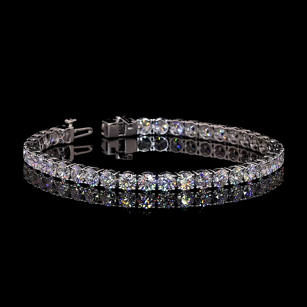 10.05 Total Carats Bracelet Tennis, Brilliant Round Cut, F Color, VS2 Clarity  in 14K White Gold  Model: J15