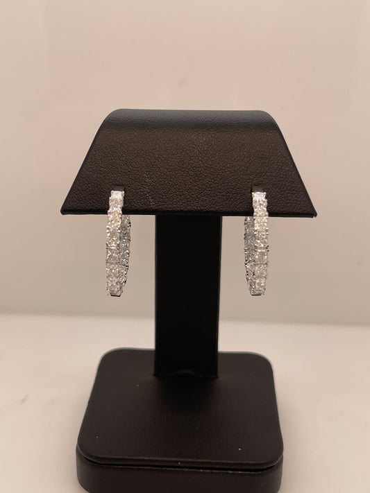 3.74 Total Carats Earring Hoops, Radiant Cut, F Color, VS2 Clarity  in 14K White Gold  Model: J90