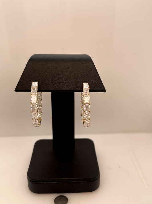 5.49 Total Carats Earring Hoops, Radiant Cut, F Color, VS2 Clarity  in 14K Yellow Gold Gold  Model: J92