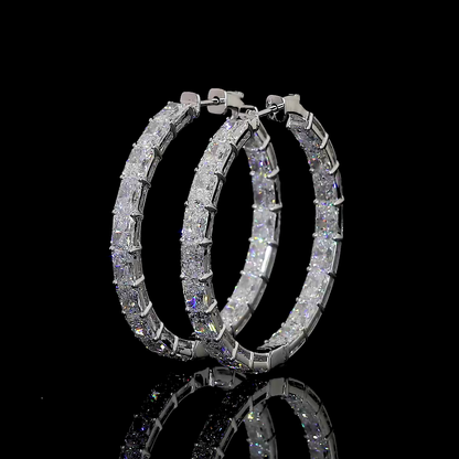 12.29 Total Carats Earring Hoops, Radiant Cut, F Color, VS2 Clarity  in 14K White Gold  Model: J104