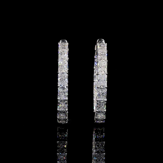 9.6 Total Carats Earring Hoops, Radiant Cut, F Color, VS2 Clarity  in 14K White Gold  Model: J102