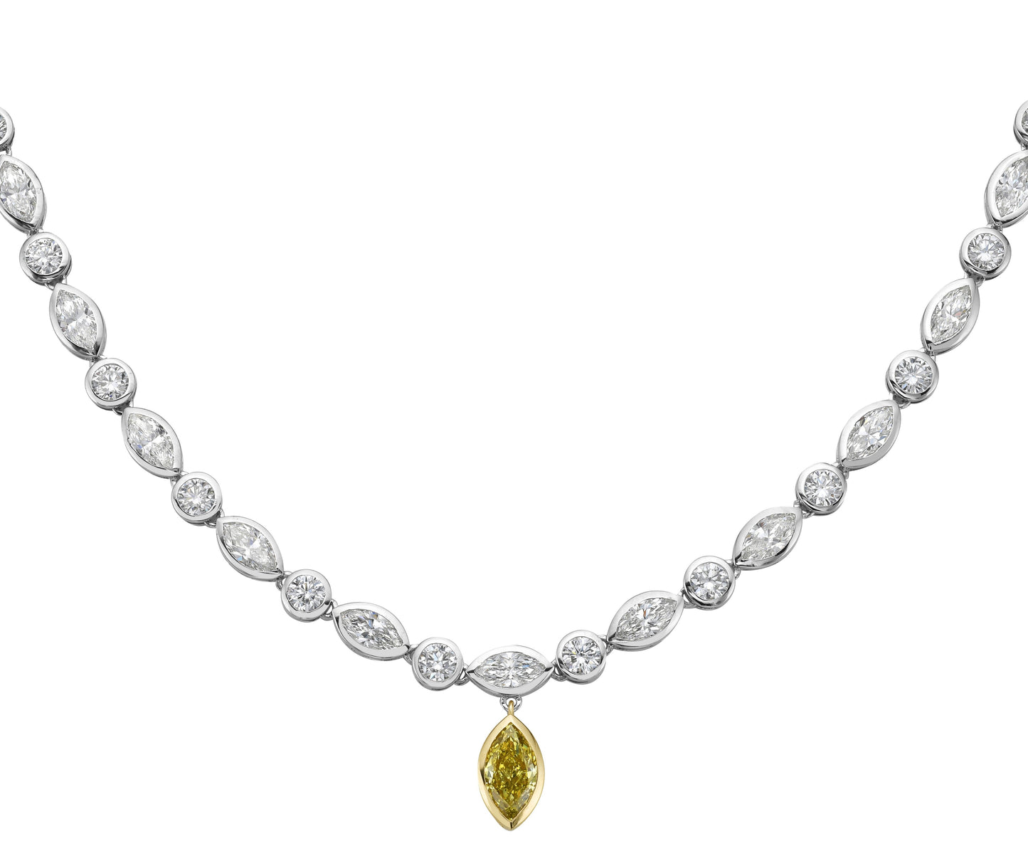 1.18 Total Carats Necklace Special, Marquise Cut, FV.YL Color, VS1 Clarity  in 14K White Gold  Model: J404