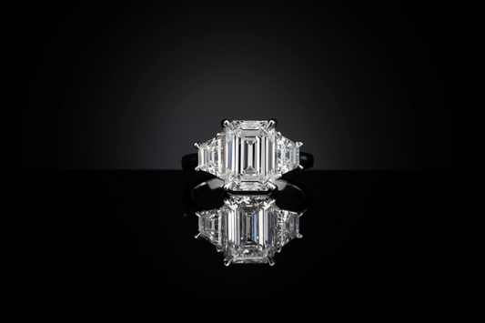 1.09 Total Carats Ring 3 Stones, Emerald Cut, F Color, VVS2 Clarity  in Platinum  Model: J496