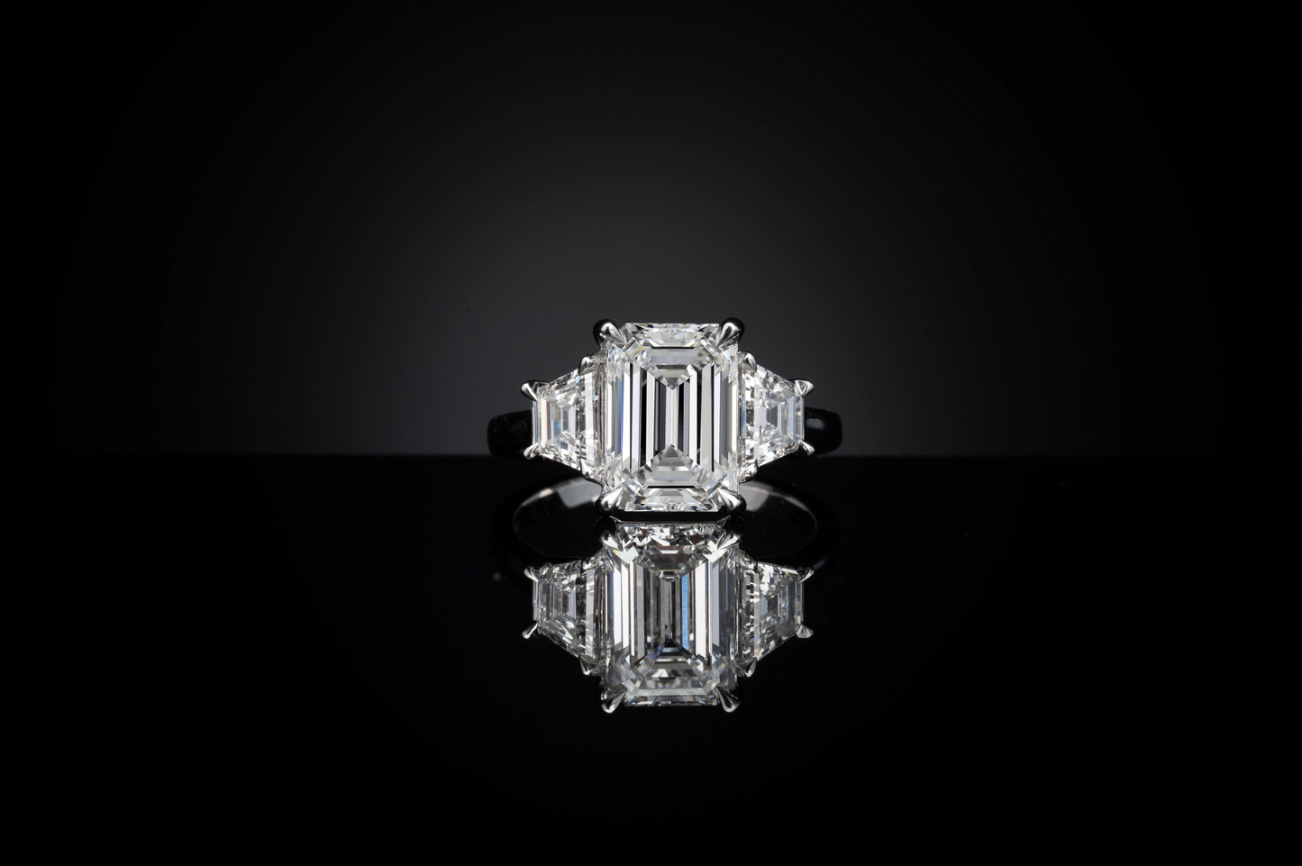 1.62 Total Carats Ring 3 Stones, Emerald Cut, F Color, VS1 Clarity  in Platinum  Model: J506