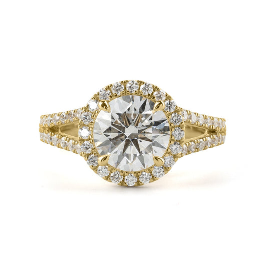 1.01 Total Carats Ring Split Shank, Brilliant Round Cut, D Color, VS1 Clarity  in 14K Yellow Gold Gold  Model: J666