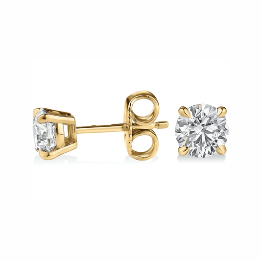 0.81 Total Carats Earring Studs, Brilliant Round Cut, F Color, VS2 Clarity  in 18K Yellow Gold Gold  Model: J297