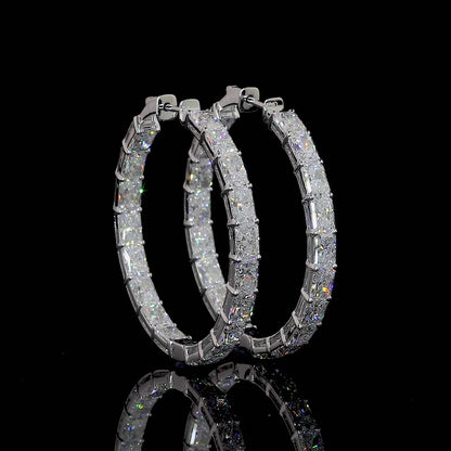 12.29 Total Carats Earring Hoops, Radiant Cut, F Color, VS2 Clarity  in 14K White Gold  Model: J104