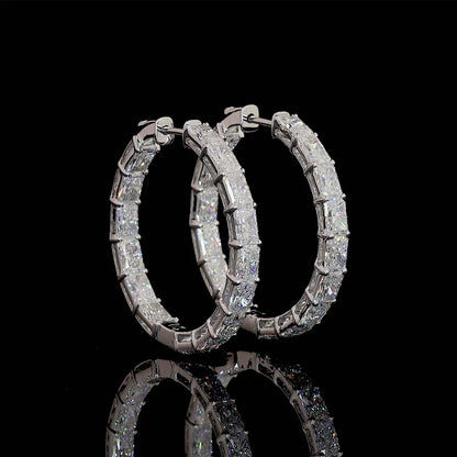 9.6 Total Carats Earring Hoops, Radiant Cut, F Color, VS2 Clarity  in 14K White Gold  Model: J102